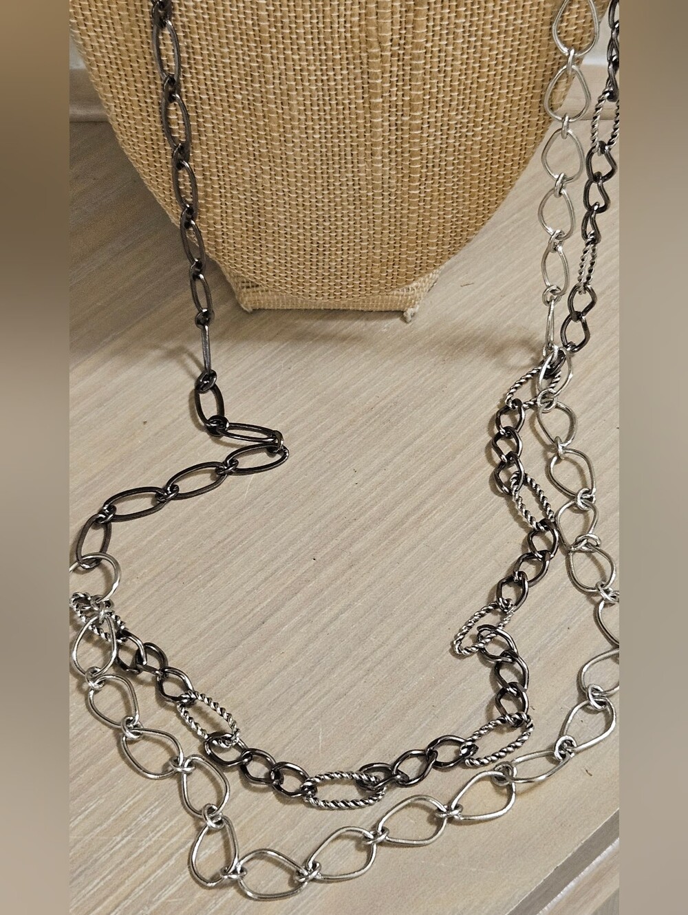 VINTAGE COOKIE LEE MIXED SILVER LAYERED LONG CHAIN NECKLACE BELT ADJUSTABLE 40"